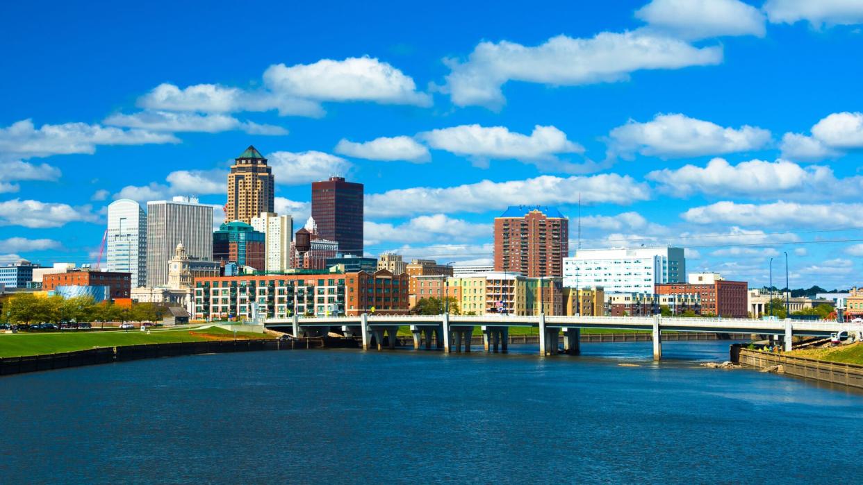 Downtown Des Moines skyline and Martin Luther King Jr.