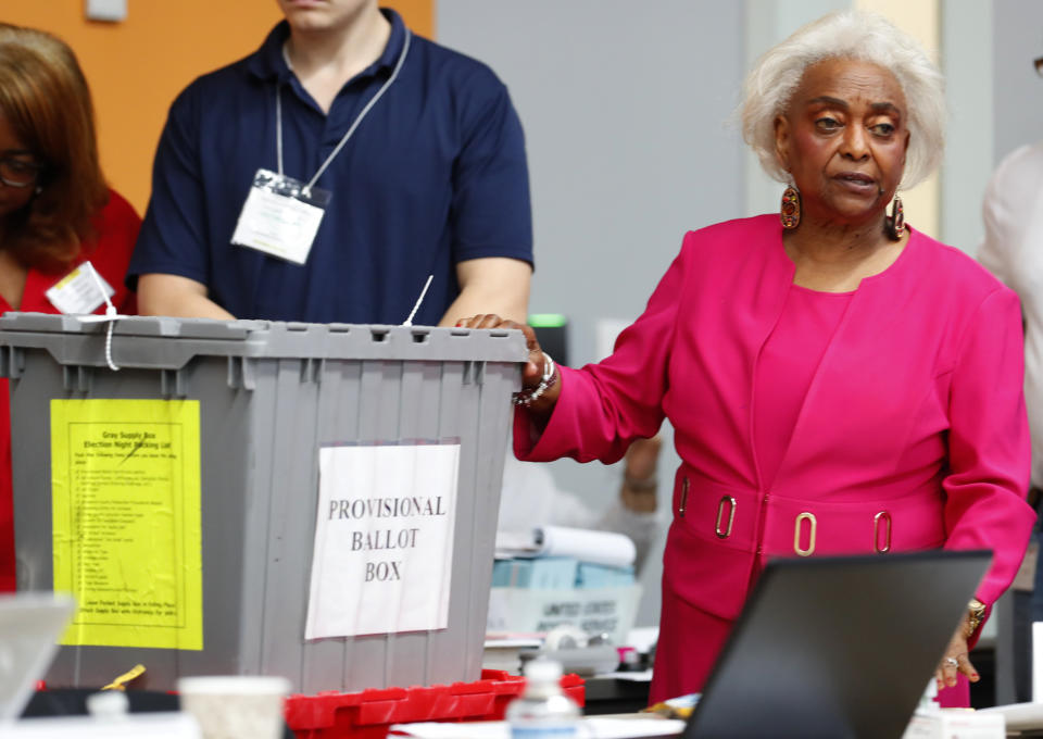 Broward County Supervisor of Elections Brenda Snipes shows a ballot box found in a rental car after the election that turned out to contain only Election Day supplies, on Nov. 12, 2018, in Lauderhill, Fla. (Photo: Wilfredo Lee/AP)