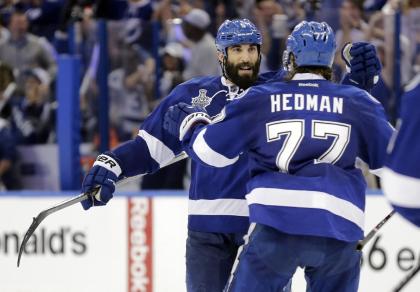 Lightning defenseman Jason Garrison scored the winning goal in the third period of Game 2. (AP)