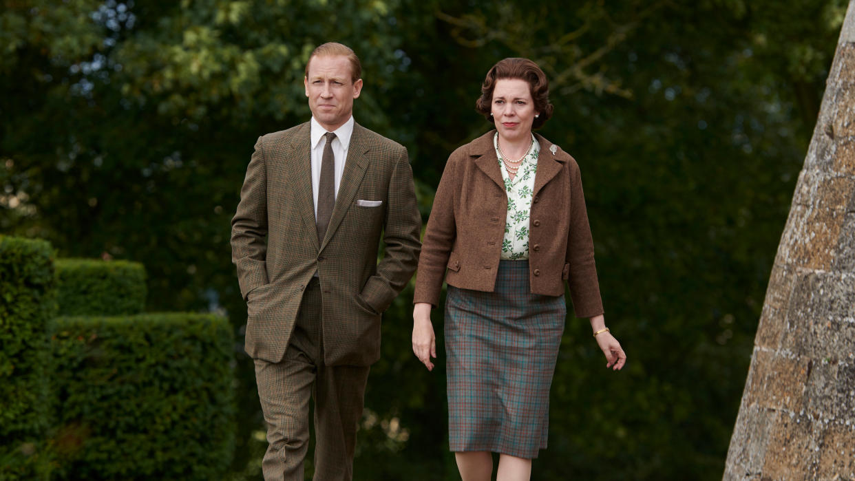 Tobias Menzies and Olivia Colman as Prince Philip and Queen Elizabeth in 'The Crown'. (Credit: Des Willie/Netflix)