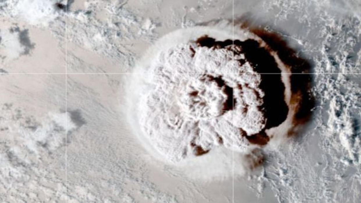  Satellite image of an undersea volcano erupting. 