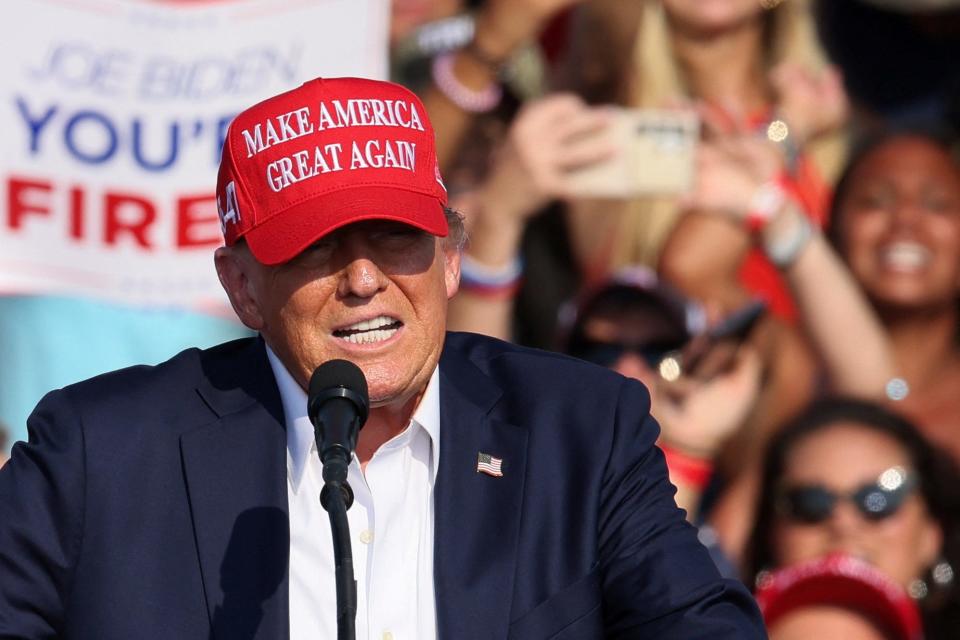 Republican presidential candidate and former U.S. President Donald Trump speaks during a campaign rally