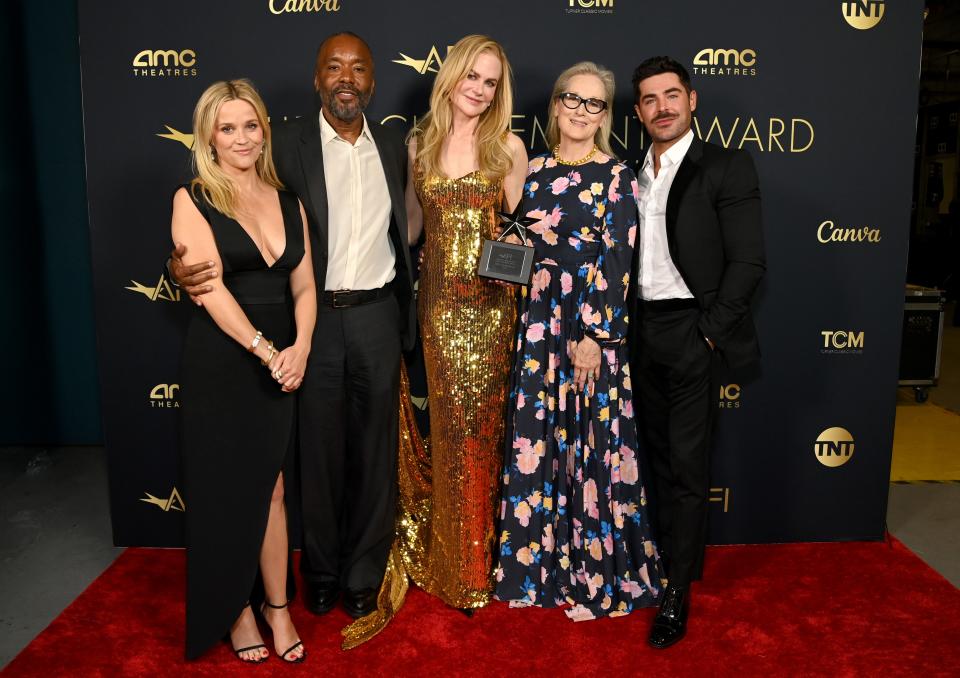 (L-R) Reese Witherspoon, Lee Daniels, Nicole Kidman, Meryl Streep and Zac Efron attend the 49th AFI Life Achievement Award: A Tribute To Nicole Kidman at Dolby Theatre on April 27, 2024 in Los Angeles, California.