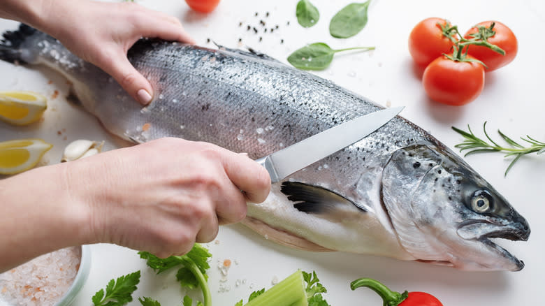 removing scales from a salmon