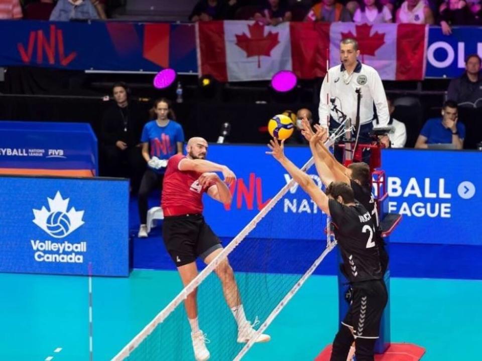 Canada's men's indoor volleyball team lost to Germany 3-0 in FIVB Volleyball Nations League action in Ottawa on Tuesday. (volleyballcanada/Instagram - image credit)