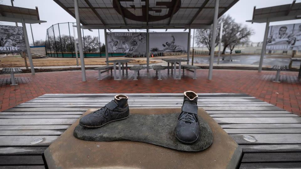 A statue of baseball pioneer Jackie Robinson was stolen from the League 42 field in Wichita, Kansas. - Travis Heying/The Wichita Eagle/TNS/Zuma