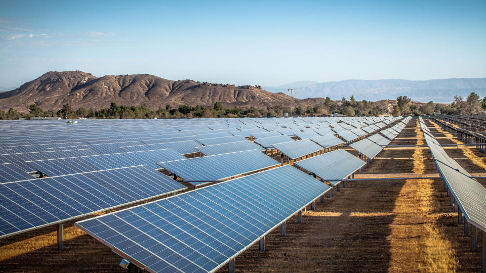 Large solar farm in the mountains.