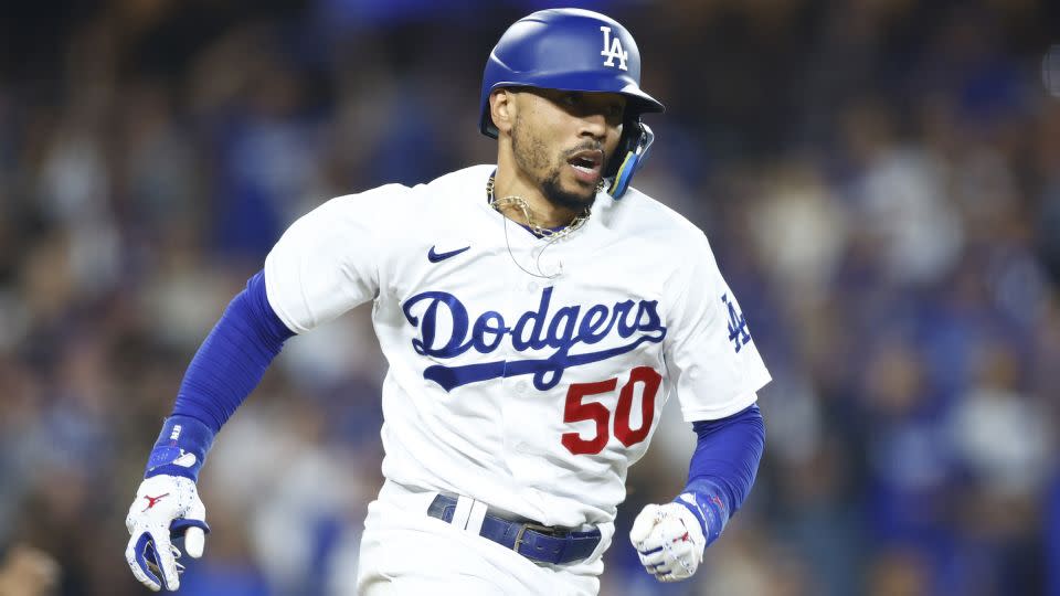 Betts runs to first base during a game against the Arizona Diamondbacks. - Ronald Martinez/Getty Images