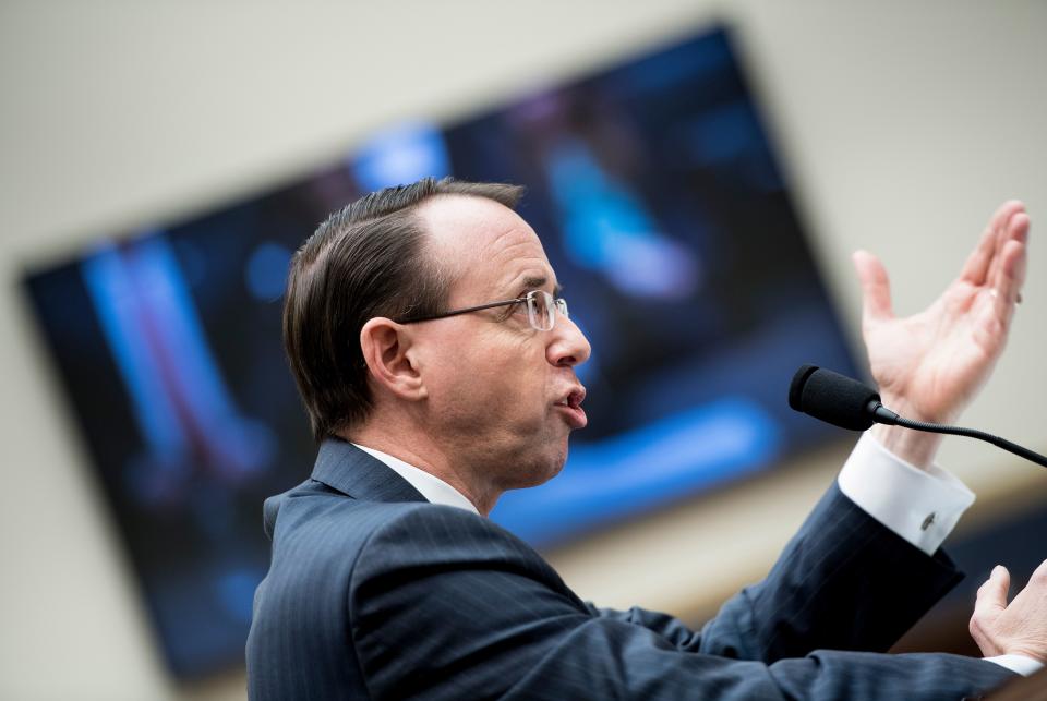 Deputy Attorney General Rod Rosenstein speaks at a hearing of the House Judiciary Committee on Oversight on Capitol Hill in December 2017 in Washington, D.C. (Photo: Brendan Smialowski/AFP/Getty Images)