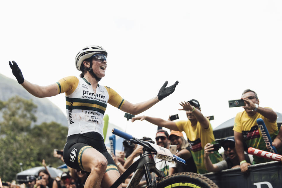 Rebecca McConnell performs at UCI XCO World Cup in Petropolis, Brazil on April 10, 2022 // Bartek Wolinski / Red Bull Content Pool // SI202204110106 // Usage for editorial use only //