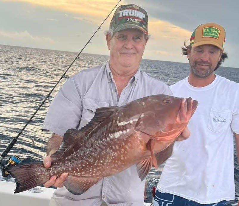 A red grouper was among the catches scored aboard DayMaker charters during a night charter off Stuart July 29, 2023.