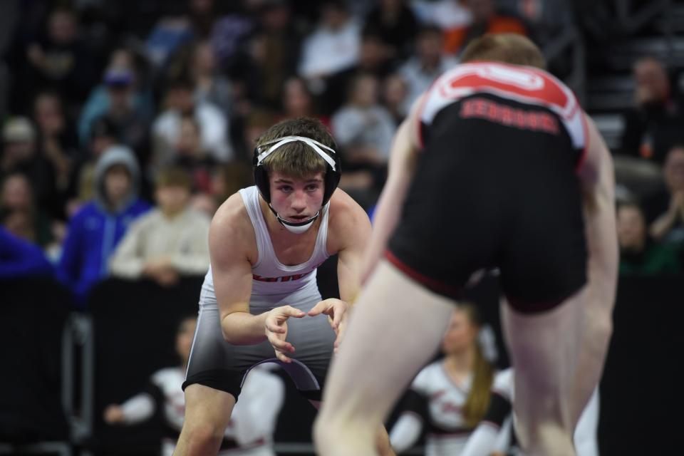 After finishing second last year, Brendon Oehme won the Class A 113-weight class state title on Saturday, Feb. 24, 2024 at the Denny Sanford Premier Center in Sioux Falls.