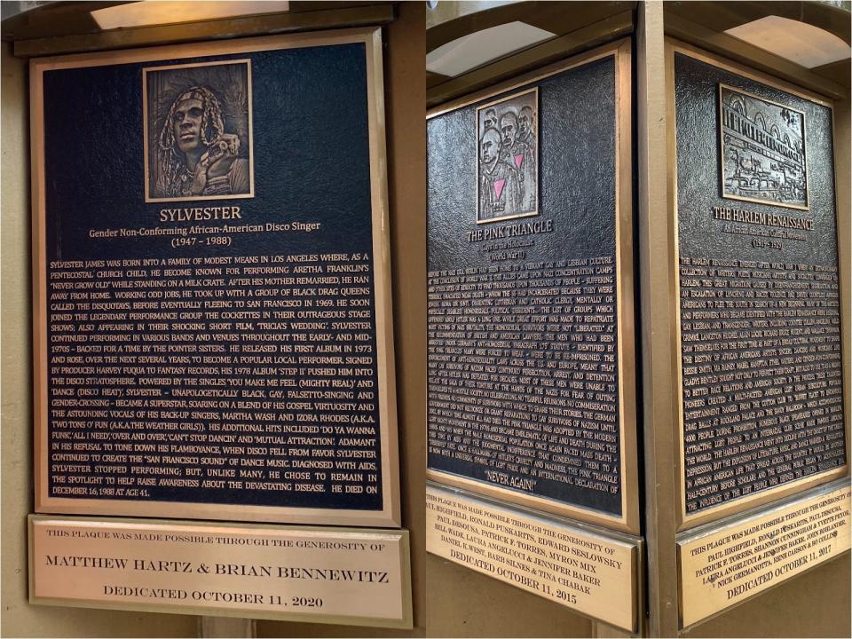 three plaques at the Legacy Walk in boystown chicago