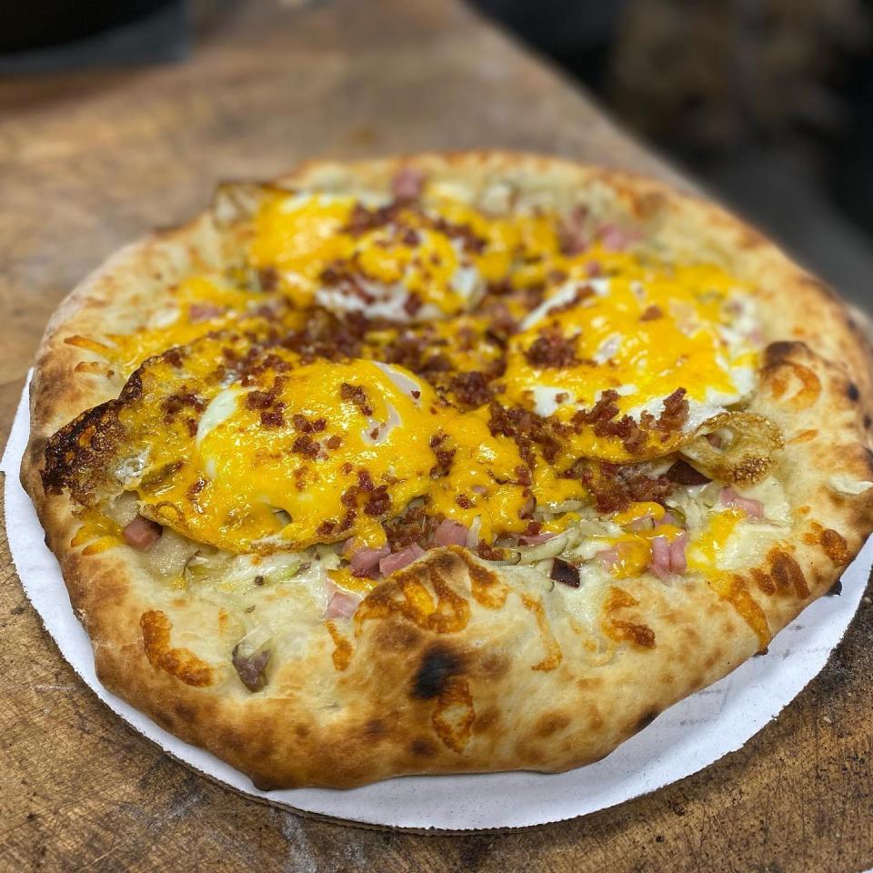Tyler's Pizzeria and Bakery in Reynoldsburg offers its Sunny-Side Up Pizza starting at 3 p.m. every day. It includes ham, bacon, cheese, potatoes and sunny-side-up eggs.