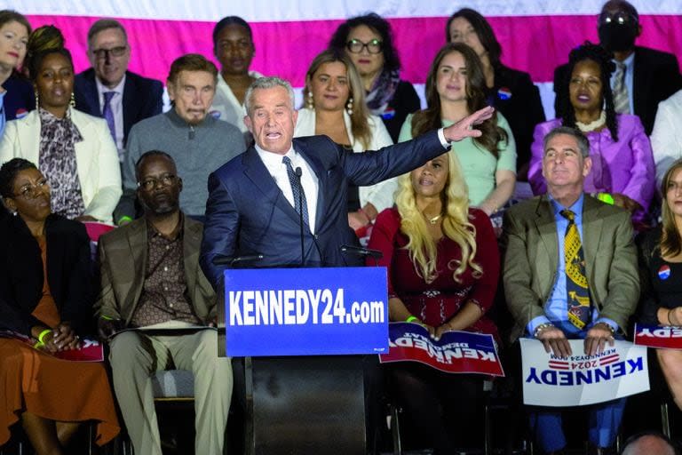 Robert Kennedy Jr. officially announces his candidacy for the presidency in Boston (Getty).