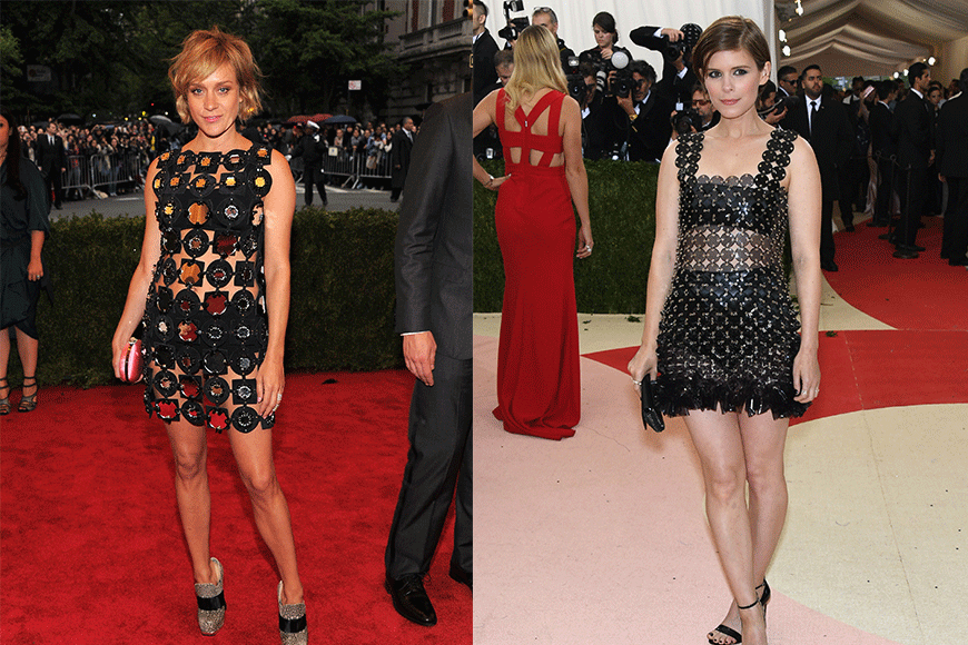 Actress Chloe Sevigny sported a 60s Miu Miu mini dress at the 2012 'Schiaparelli and Prada: Impossible Conversations,' Met Gala, while <i>House of Cards</i> star Kate Mara looked stunningly similar in her little black number by Paco Rabanne.