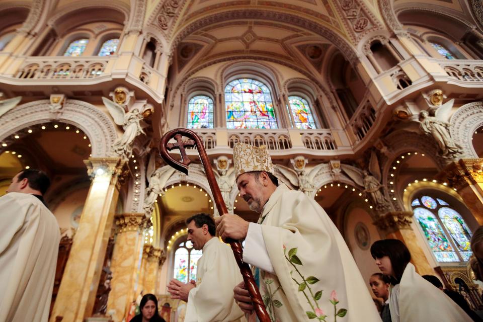 Fall River Bishop Edgar M. da Cunha prepares to preside over Mass for Catholic Schools at St. Anthony's of Padua in New Bedford in this file photo.