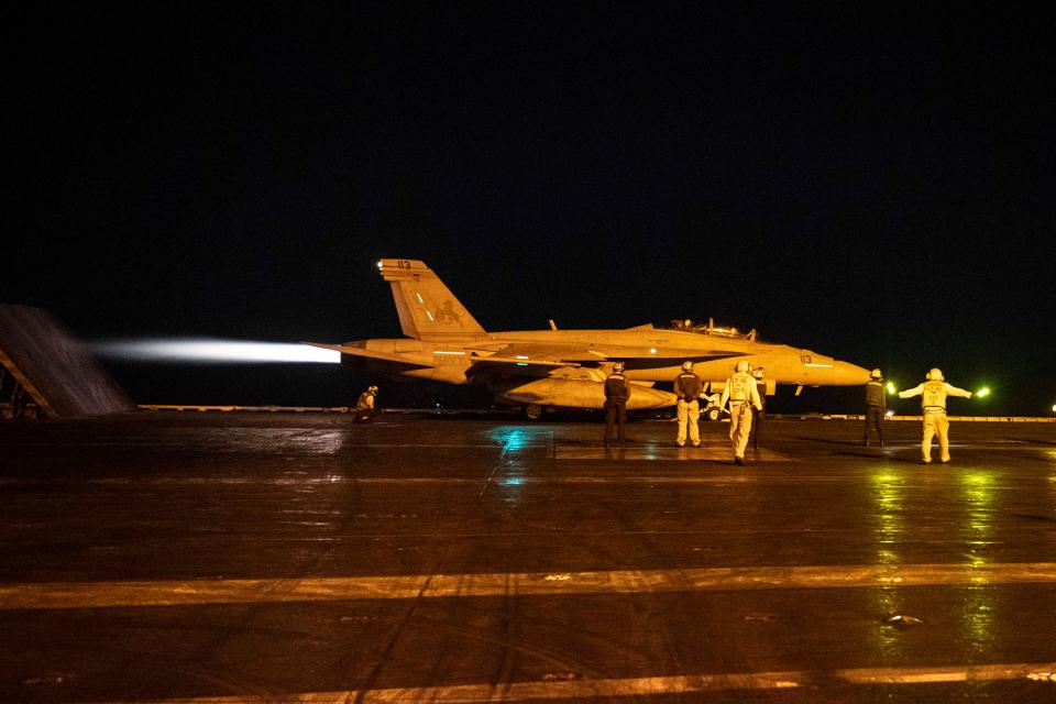 The USS Dwight D. Eisenhower conducts flight operations in the Red Sea on February 23.