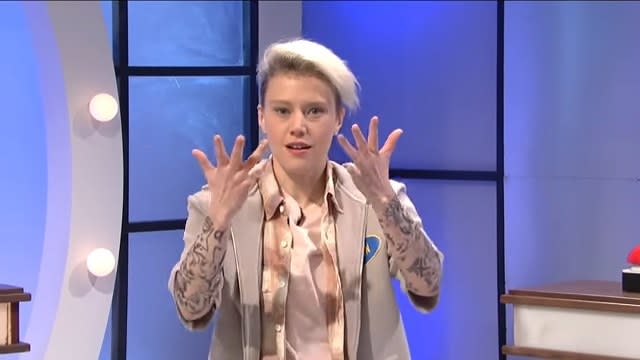 Kate McKinnon dressed as Justin Bieber on "Family Feud" in "Saturday Night Live"