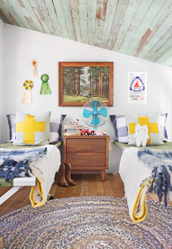<p>Inside the camp-inspired treehouse belonging to the family of Joni Lay, there's so much to <em>ooh</em> and <em>ahh</em> over: Vintage items (horse-show ribbons, paint-by-number art, and tiny lawn chairs) are accentuated and contrasted by newer details, such as Army-style cots.</p><p><a class="link " href="https://www.amazon.com/Tiny-House-Living-Building-Square/dp/1440333165/?tag=syn-yahoo-20&ascsubtag=%5Bartid%7C10050.g.1887%5Bsrc%7Cyahoo-us" rel="nofollow noopener" target="_blank" data-ylk="slk:SHOP TINY HOUSE BOOKS;elm:context_link;itc:0;sec:content-canvas">SHOP TINY HOUSE BOOKS</a></p>