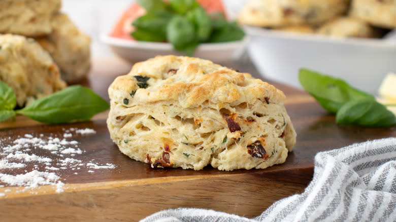 basil tomato biscuit closeup