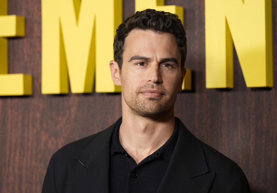 Theo James, a cast member in "The Gentlemen," poses at a photo call for the Netflix film, Wednesday, Feb. 28, 2024, at the Tudum Theatre in Los Angeles. (AP Photo/Chris Pizzello)