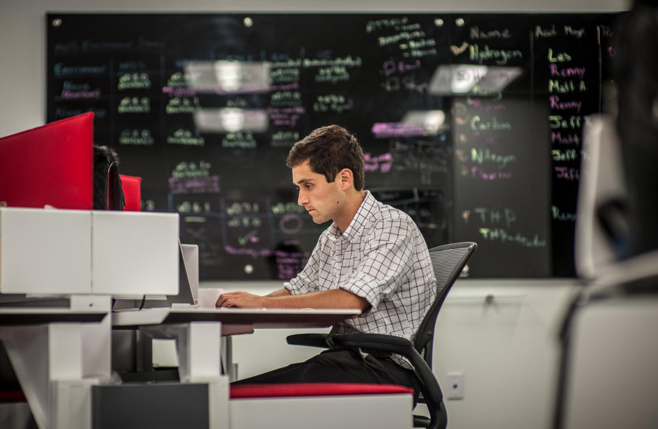 BALTIMORE, MD -- AUGUST 20: Quint Gribbin (cq), 25, is a Data Scientist for Red Owl Analytics. He's held several jobs and moved around the country several times over the last couple of years, and as such, is emblematic of the current generation of adults in this economy. . (photo by Andre Chung for The Washington Post via Getty Images)