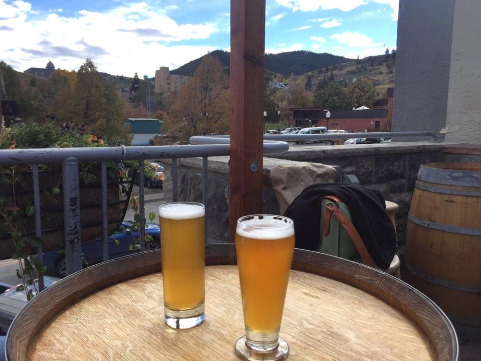 Pints of beer at Blackfoot River Brewing.