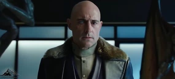 Doctor Sivana standing in his father's office with two of the Seven Deadly Sins next to him in "Shazam!"