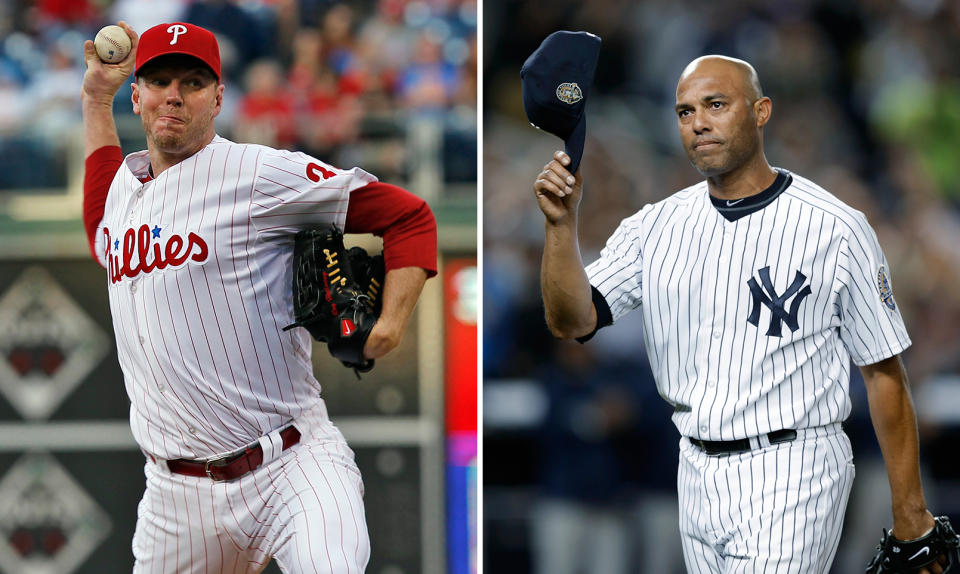 Roy Halladay and Mariano Rivera are the top newcomers on the 2019 Hall of Fame ballot. (AP)