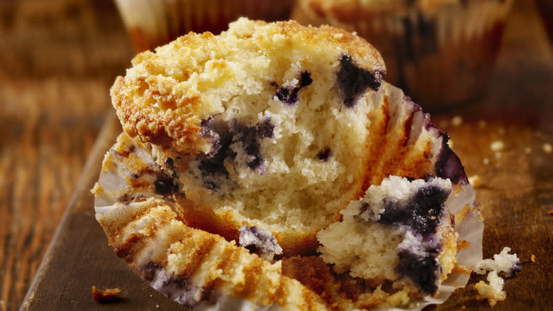 inside shot of blueberry muffin