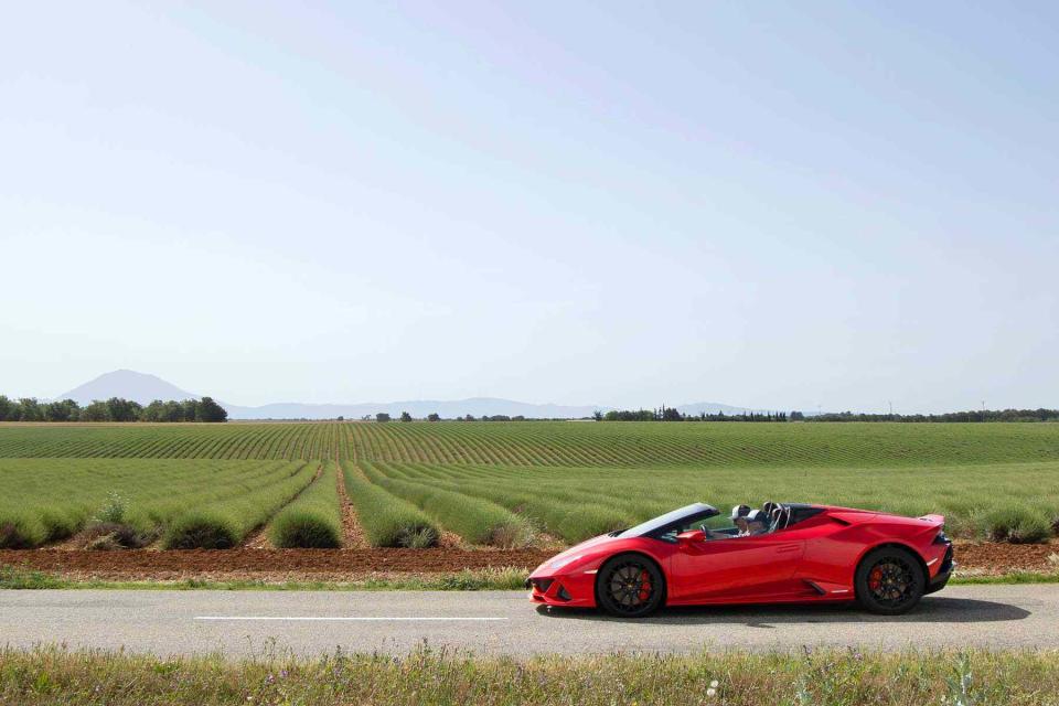 <p>Emilie Malcorps</p> The lavender fields of Provence are best seen from a Lamborghini. 