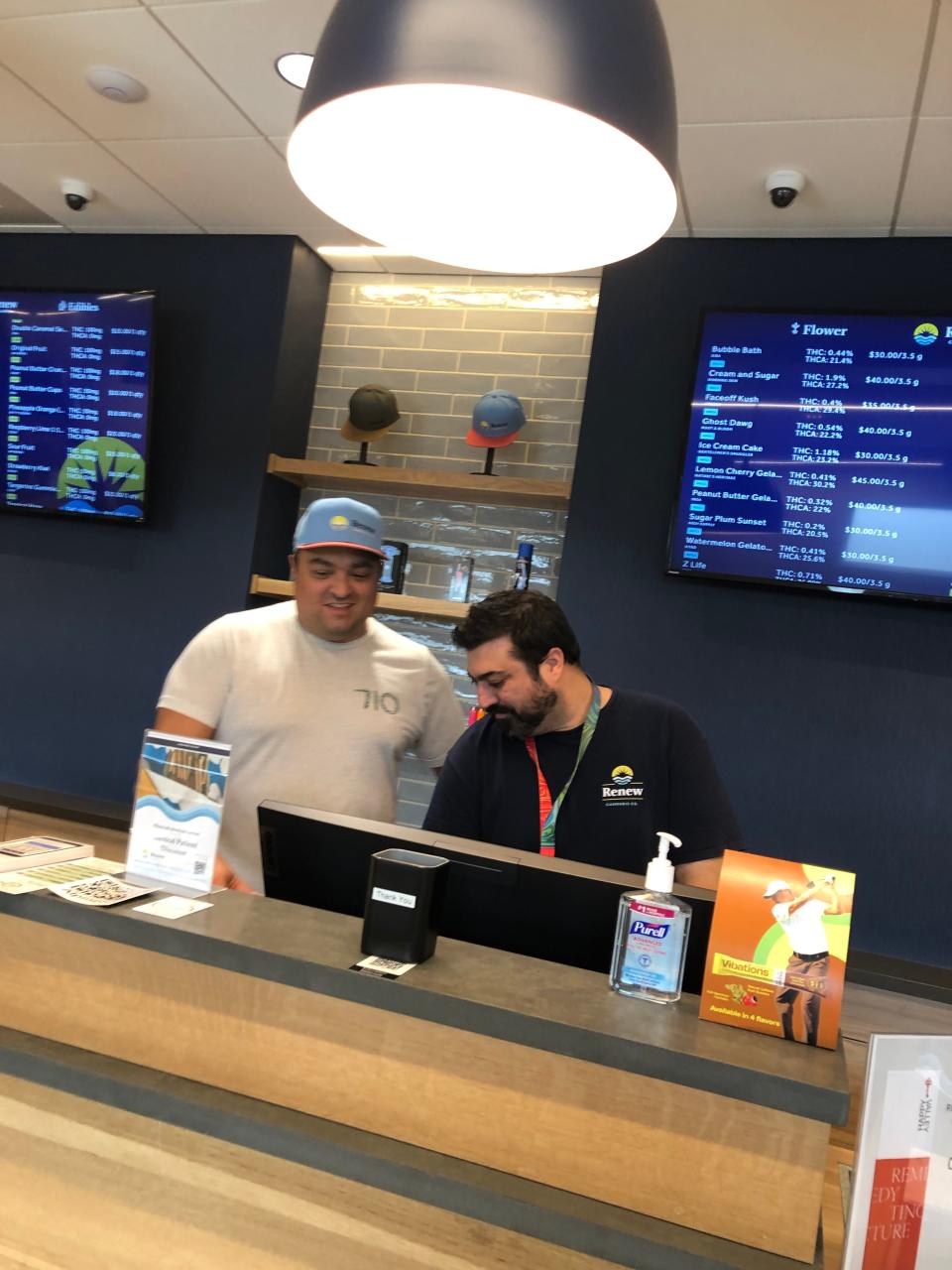 From left, owner and founder Matthew Radebach and General Manager John Shea are behind the counter at Renew Cannabis, 44 County Road, Berkley in September 2023.