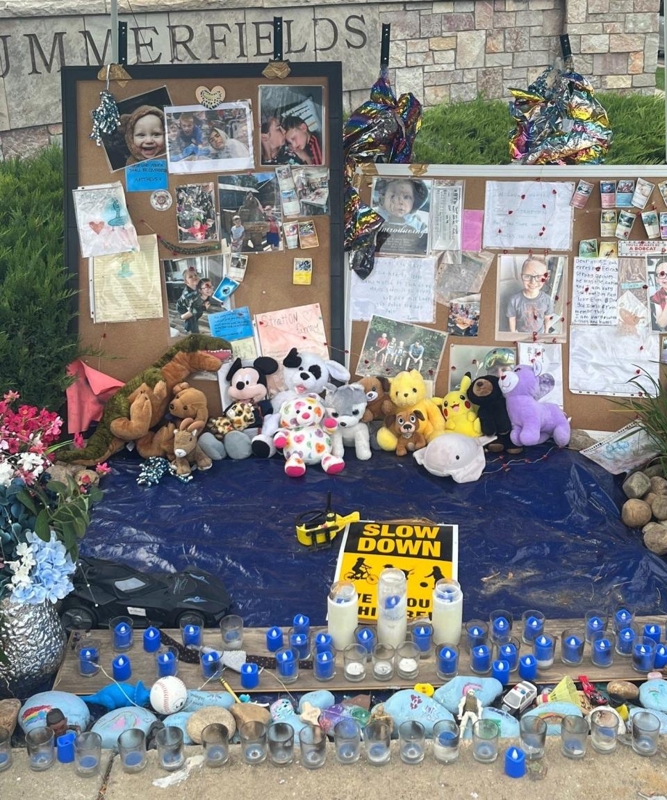 A memorial has grown near where 10-year-old Oliver Stratton was killed Aug. 2 when his bike and a vehicle collided in Timnath. The speed limit has been reduced along the section of River Pass Road where Stratton was killed.