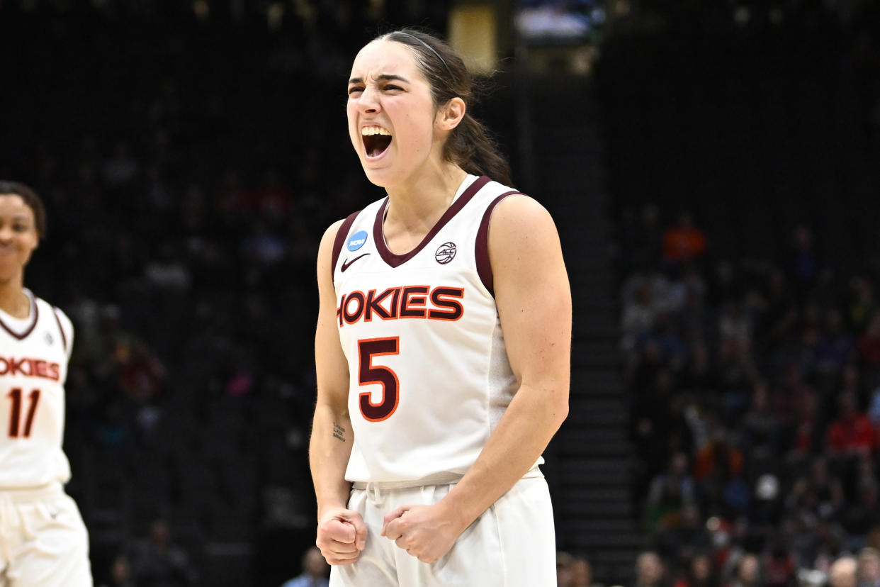 Georgia Amoore avoided a serious injury during a scary moment for Virginia Tech. (Alika Jenner/Getty Images)