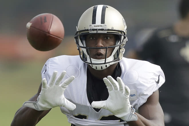 Michael Thomas has some of the surest hands in the league, however, they’ve rarely reeled in TDs this year. (AP Photo/Matt Dunham)