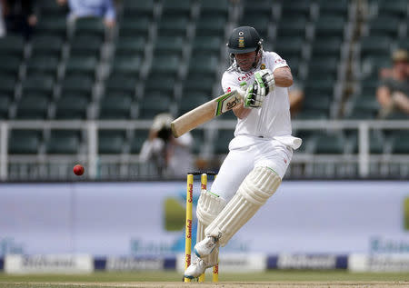 South Africa's AB de Villiers plays a shot during the third cricket test match against England in Johannesburg, South Africa, January 14, 2016. REUTERS/Siphiwe Sibeko