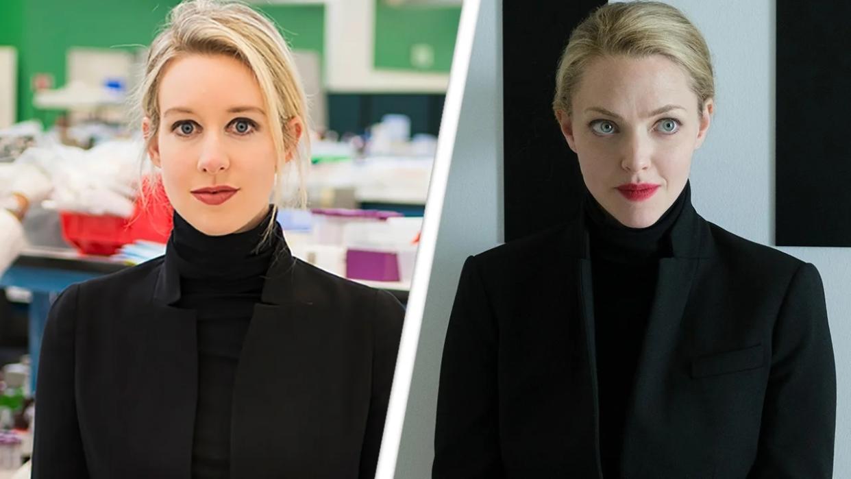 Elizabeth Holmes, left, and Amanda Seyfried