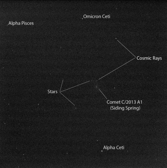 NASA's Mars Exploration Rover Opportunity made this 10-second-exposure view of comet C/2013 A1 Siding Spring, as it flew past Mars on Oct. 19, 2014.