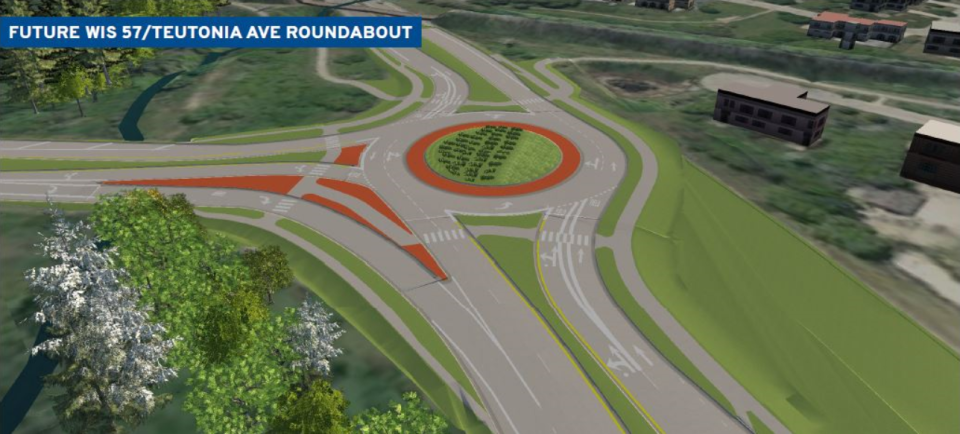 The intersection of Green Bay Road and Teutonia Avenue is being turned into a three-legged roundabout.