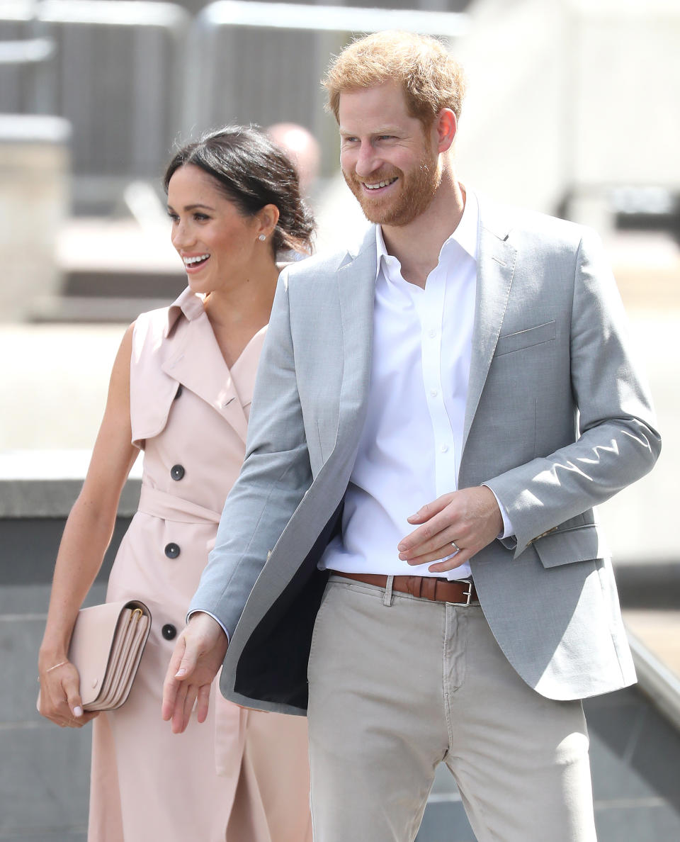 The Duke and Duchess of Sussex&nbsp;visit the Nelson Mandela Centenary Exhibition on Tuesday&nbsp;in London. (Photo: Chris Jackson via Getty Images)