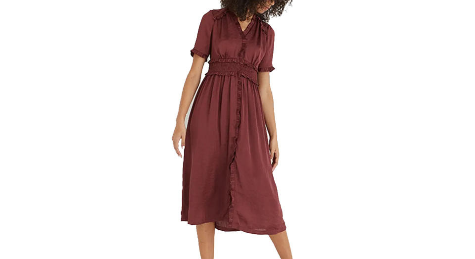 Satin Pleat Red Midi Dress 