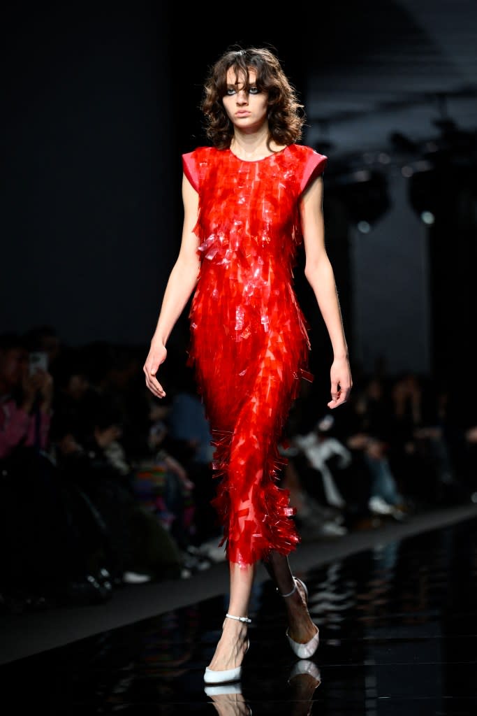 A model on the runway in the Sportmax collection show. AFP via Getty Images