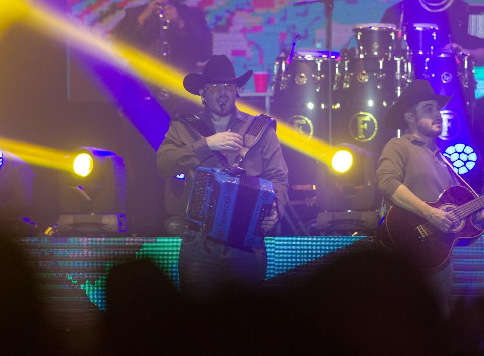 Grupo Frontera accordion player Juan Javier Cantú performs at the at the El Paso County Coliseum on Oct. 27, 2023.