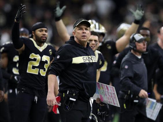 Under current rules head coach Sean Payton was unable to challenge the call (Getty Images)