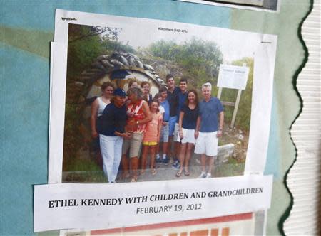 A photo is displayed of Ethel Kennedy with her family as they visited the cold-war era nuclear fallout shelter constructed for President John F. Kennedy in 2012 on Peanut Island near Riviera Beach, Florida November 8, 2013. REUTERS/Joe Skipper