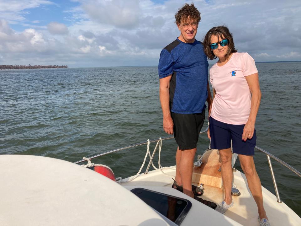 The duo posing for a quick photo after dropping anchor in the inter-coastal waterway.