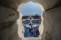 <p>The view from the inaugural stand on Capitol Hill looking toward the Washington Monument in Washington, Friday, Jan. 20, 2017, prior to the start of the 58th presidential inauguration. (Photo: Daniel Acker via AP, Pool) </p>