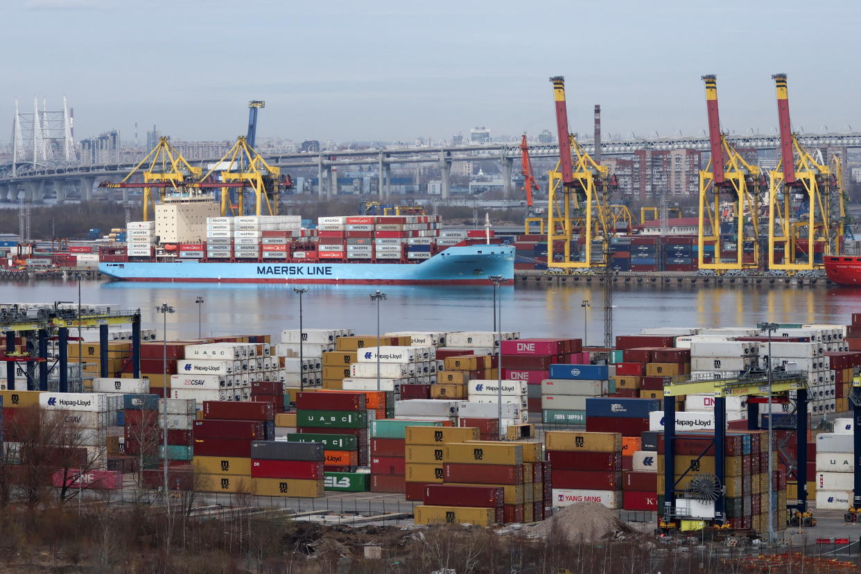 Vaga Maersk container ship is moored in the port of Saint Petersburg, Russia April 18, 2022. REUTERS/REUTERS PHOTOGRAPHER