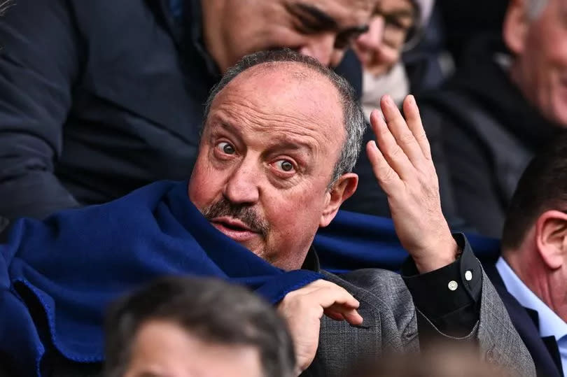 Former Liverpool manager Rafael Benítez gestures while watching the UEFA Youth League 2023/24 Final match between Olympiacos and AC Milan